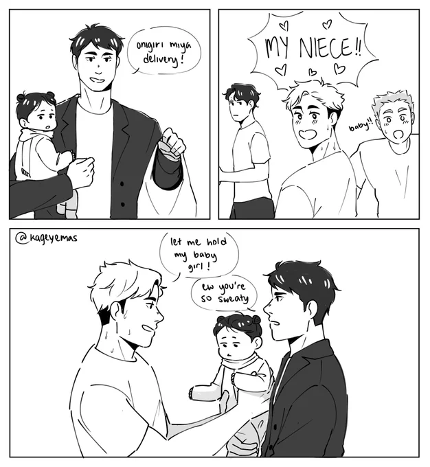 part 3 of single dad!osamu AU!! 

osamu &amp; baby miya stops by msby practice ?

#haikyuu 