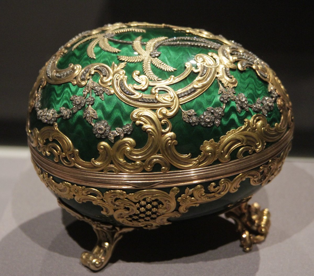 The Rocaille egg is one of the Fabergé eggs created in the workshop of Peter Carl Fabergé for the wealthy Russian industrialist Alexander Kelch who presented it to his wife as an Easter gift in 1902.