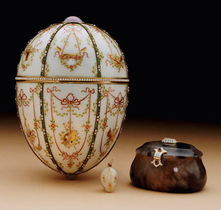 The Bonbonnière egg is one of the Fabergé eggs created in the workshop of Peter Carl Fabergé for the wealthy Russian industrialist Alexander Kelch who presented it to his wife as an Easter gift in 1903.