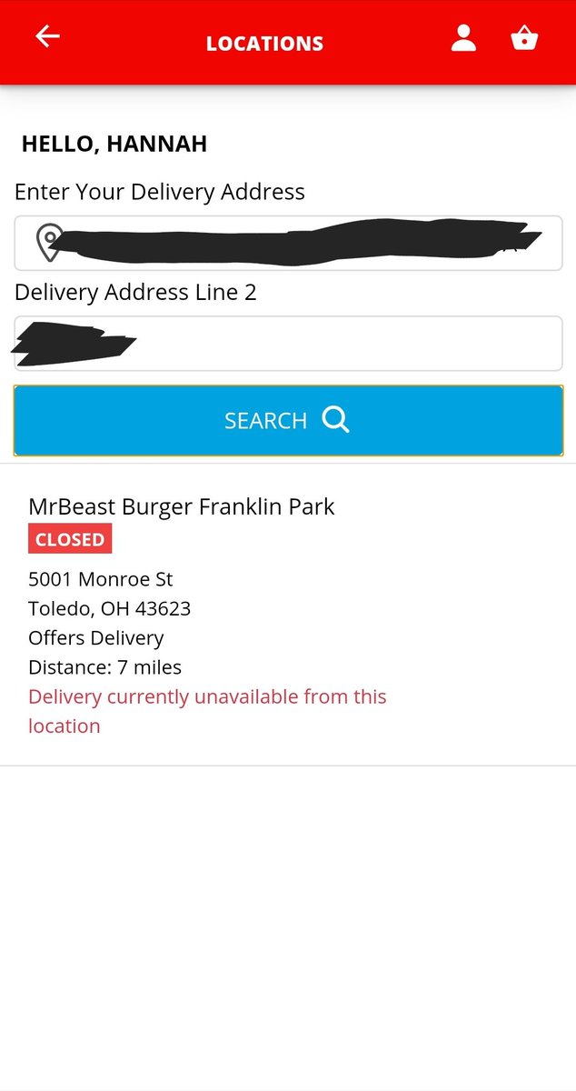 HannahRucki's tweet photo. Everyone's out here getting a @MrBeastYT burger. Meanwhile my location is unavailable for delivery. Bummer. I just want a @KarlJacobs_ Grilled Cheese ☹ https://t.co/FEbz9Pdjit