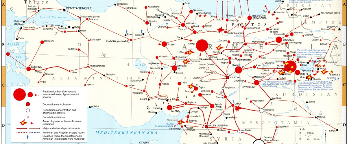 Turks then go on to claim 600,000 Armenians died in the Ottoman Empire during WWI, not 1.5 Million, and that Turkish people were killed too. This map demonstrates where executions occurred and route of death marches thru desert. No food or water. The fallen can’t be helped up.