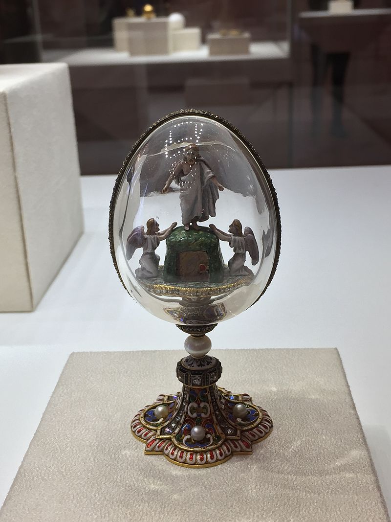 The Resurrection egg is a jewelled rock crystal Easter egg believed to have been made by Michael Perchin under the supervision of the Russian jeweller Peter Carl Fabergé sometime before 1899.