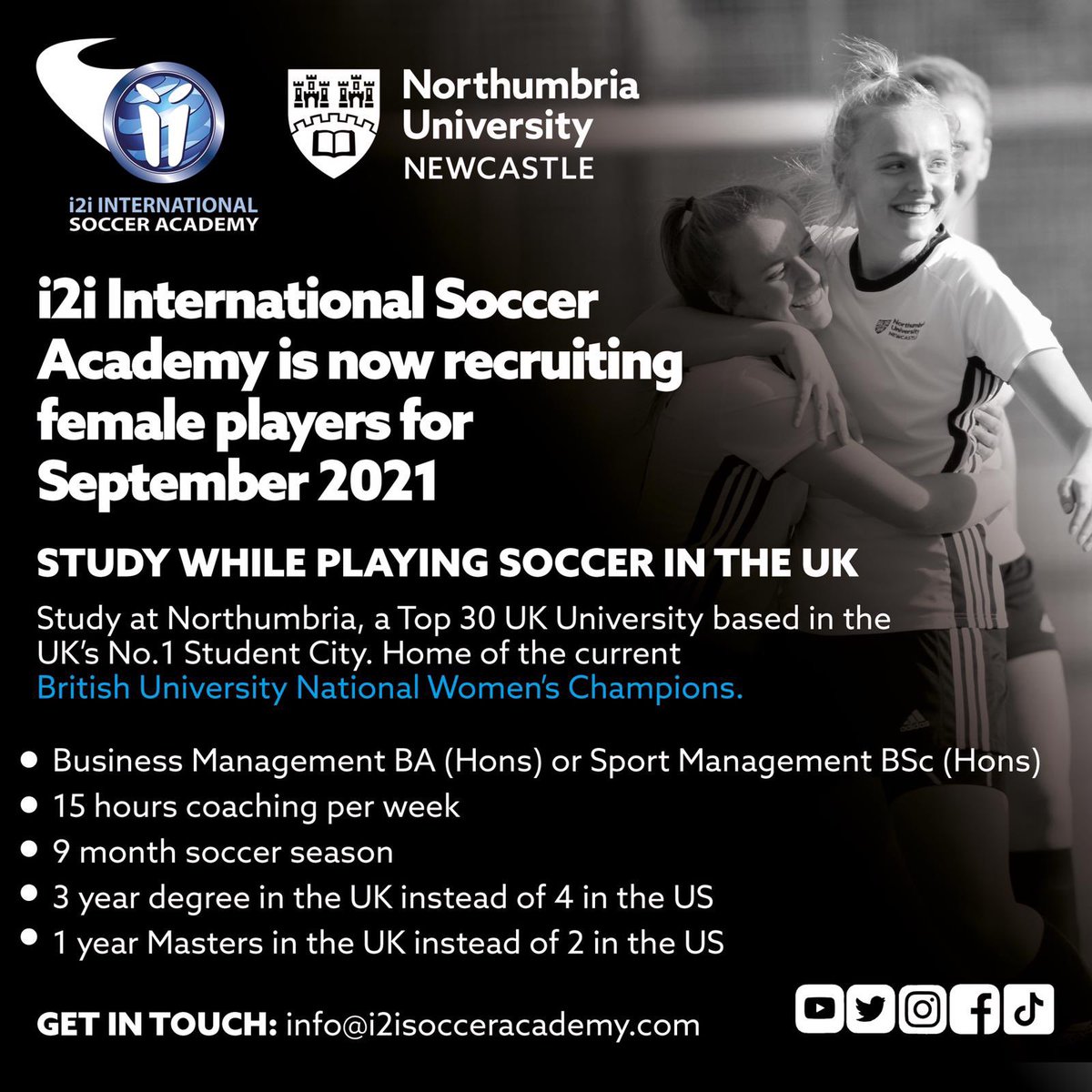 i2iSoccerAcad's tweet photo. 𝐁𝐑𝐄𝐀𝐊𝐈𝐍𝐆 𝐍𝐄𝐖𝐒 📰 | We are delighted to announce the launch of the ‘i2i International Women’s Soccer Academy in partnership with @NorthumbriaUni in Newcastle England, home of the Women’s British University Champions’.

FULL STORY 👉 https://t.co/Lr0TehHUf4 https://t.co/Lac0Or1Hja