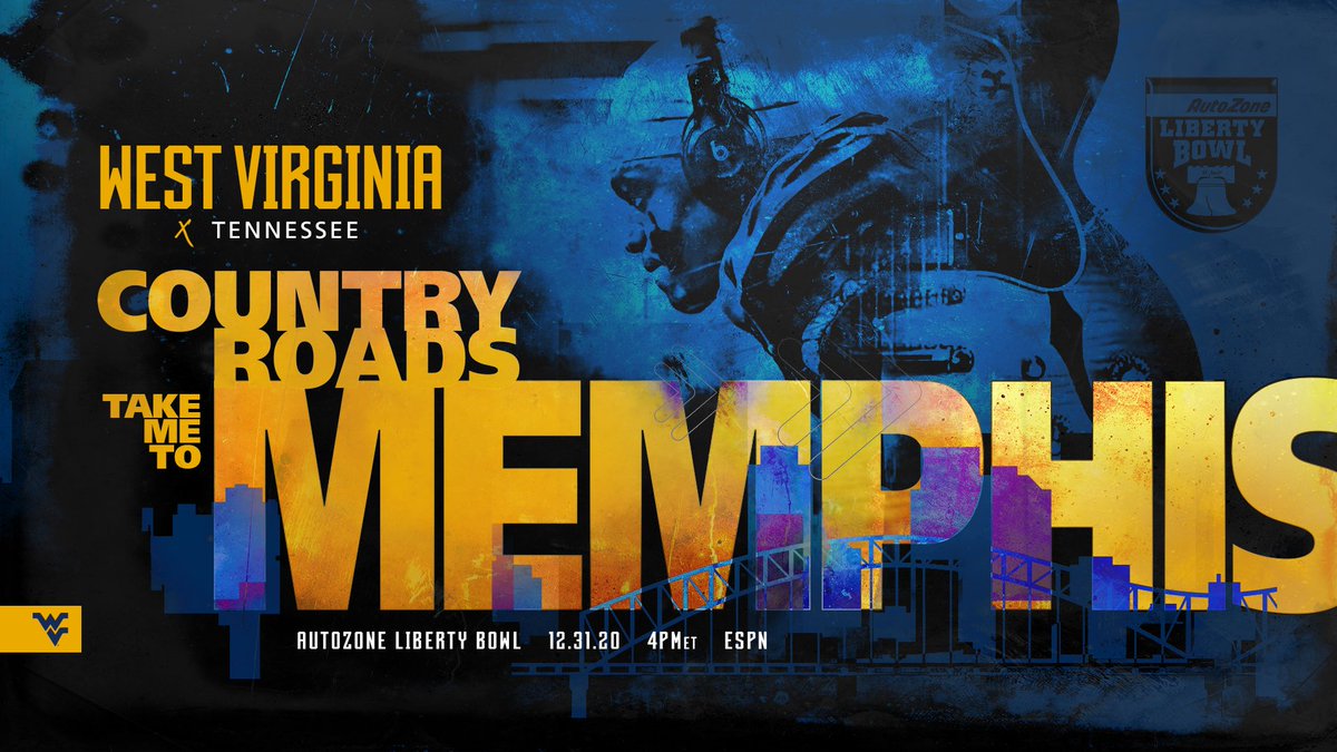 WVUfootball's tweet image. Country Roads meets Rocky Top in Memphis. Let’s go @AZOLibertyBowl!

#HailWV