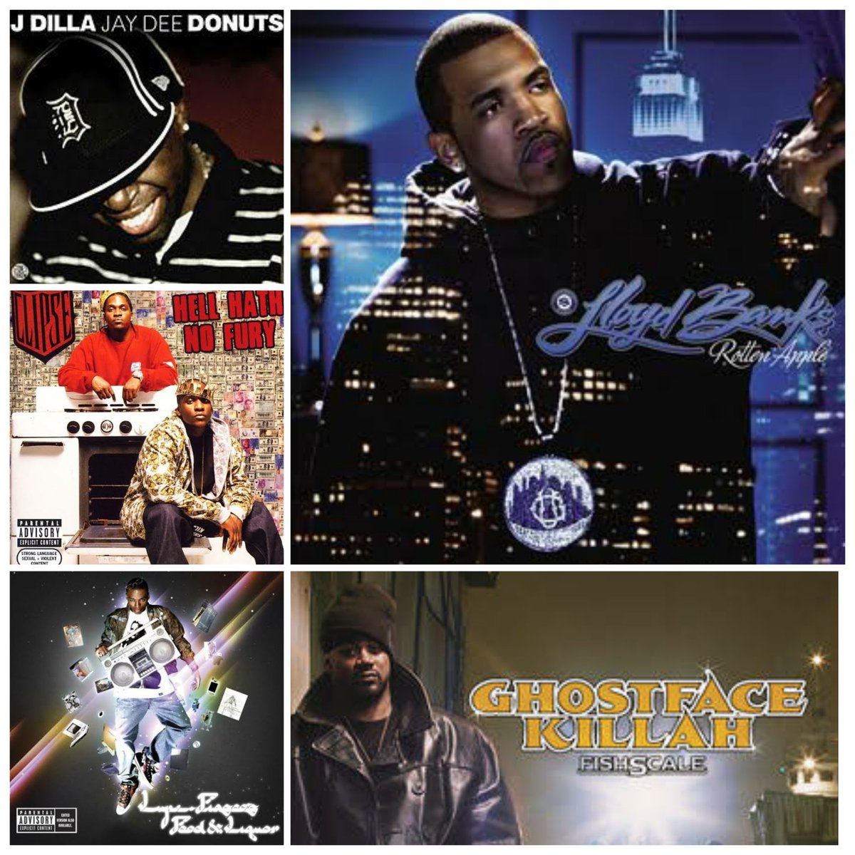 2006: 1. J Dilla: Donuts2. Clipse: Hell Hath No Fury3. Lupe Fiasco: Food & Liquor4. Ghostface Killah: Fishscale5. Lloyd Banks: Rotten Apple