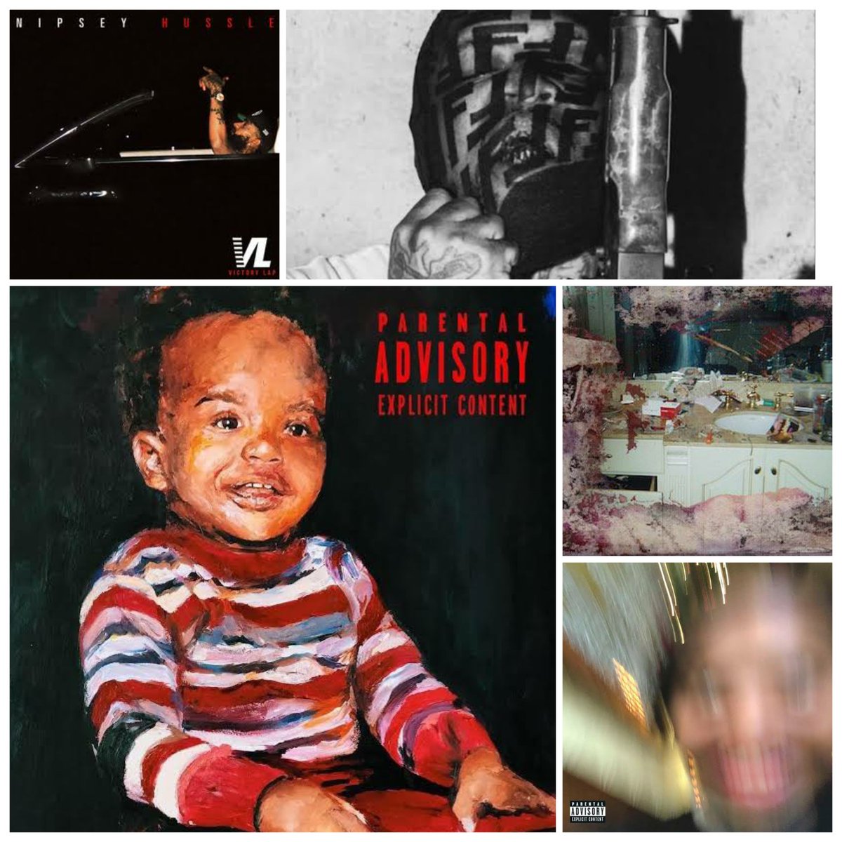 2018:1. Benny The Butcher: Tana Talk 32. Earl Sweatshirt: Some Rap Songs3. Pusha T: Daytona4. Westside Gunn: Supreme Blientele5. Nipsey Hussle: Victory Lap