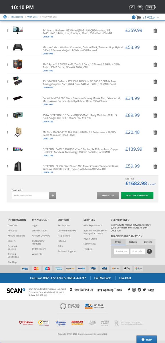 NexonRexon's tweet photo. @ScanComputers @AMDRyzen @AMD_UK @iiyamaCo Thanks @ScanComputers @AMD_UK @iiyamaCo 
I am really excited hope i win
The price of 5800x is almost 440 and ROG RTX 3080 is 870 may be low not sure
440+870+1682.98 = 2992.98 https://t.co/zz7PQ4upLG