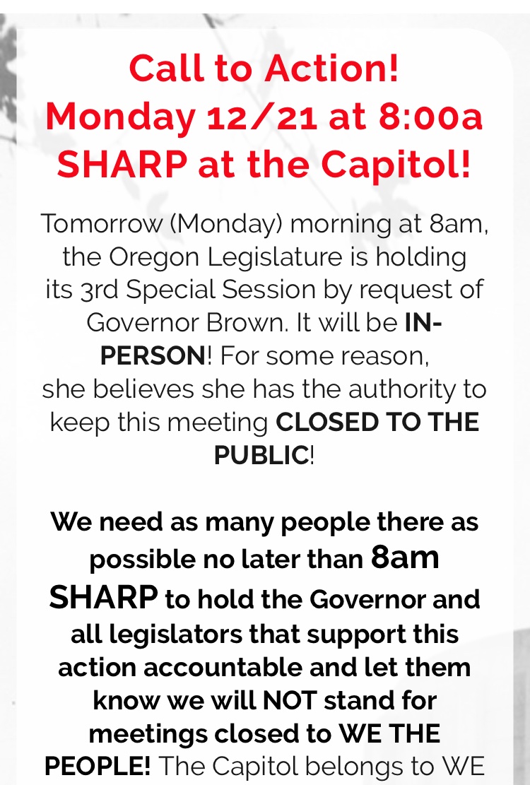joeydark2Light's tweet image. ******OREGON PATRIOTS STORM THE CAPITAL TOMORROW *******

Oregon Patriots Call To Action 

peoplesrightsoregon.com/oregonnews