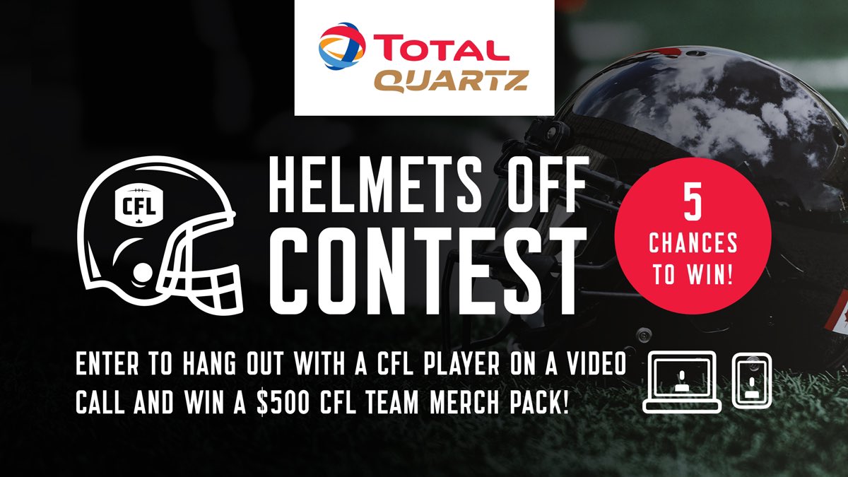 CFL's tweet photo. We know you got a question for your favourite #CFL Player. Now, @Total is here to make this happen for one lucky fan! #HelmetsOff https://t.co/Zo8wvEEM3z