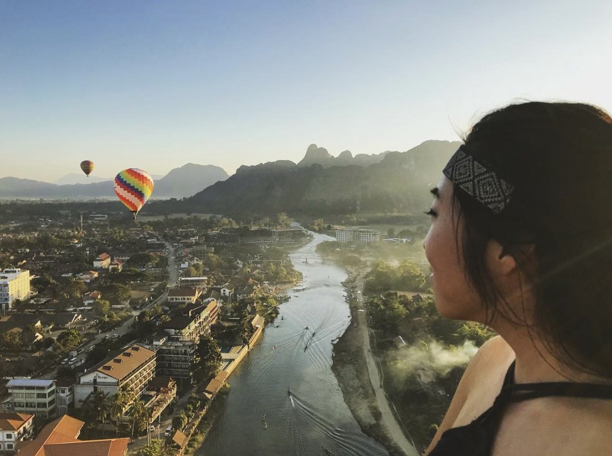 88/ [Vang Vieng, Laos] Sunsets also do something interesting to my brain; perhaps the juxtaposition of the transience of its beauty, yet the opportunity to witness it daily makes it feel both valuable yet abundantHere I am floating between clouds and colors in a hot air balloon