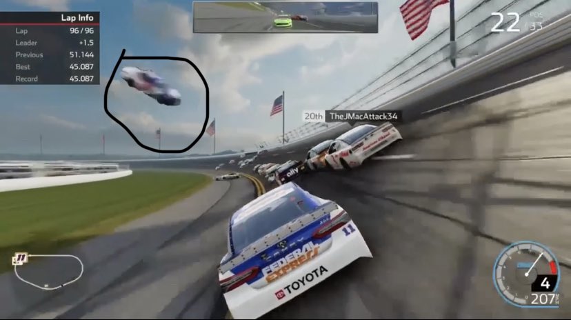 Well I’ve invented the flying car on @NASCARHeat at @TalladegaSuperS, not sure if it’s landed yet or still orbiting the Earth, but I think this might be a new business to make some money.