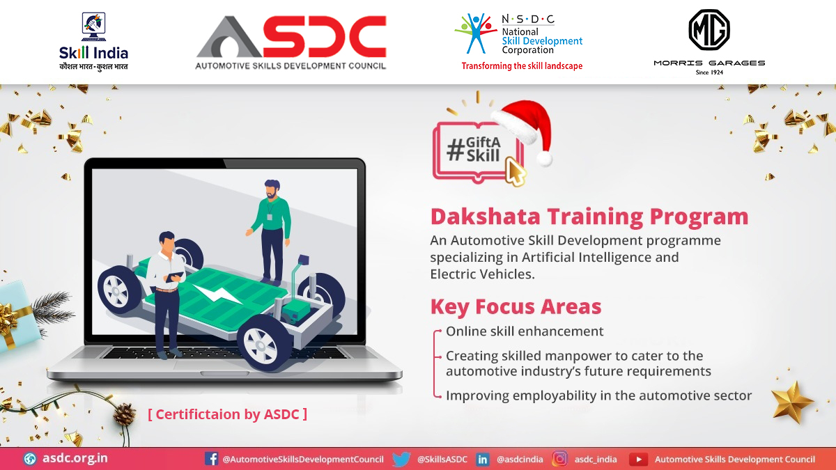 SkillsASDC's tweet photo. ASDC in association with @MGMotorIn and @AcademyAutobot has launched a skill training program in the field of #ElectricVehicle technology and #ArtificialIntelligence. Time to #GiftASkill to yourself and get industry ready for tomorrow.

Register at: https://t.co/dPILGV4Lqf https://t.co/E8FyA61Zcp