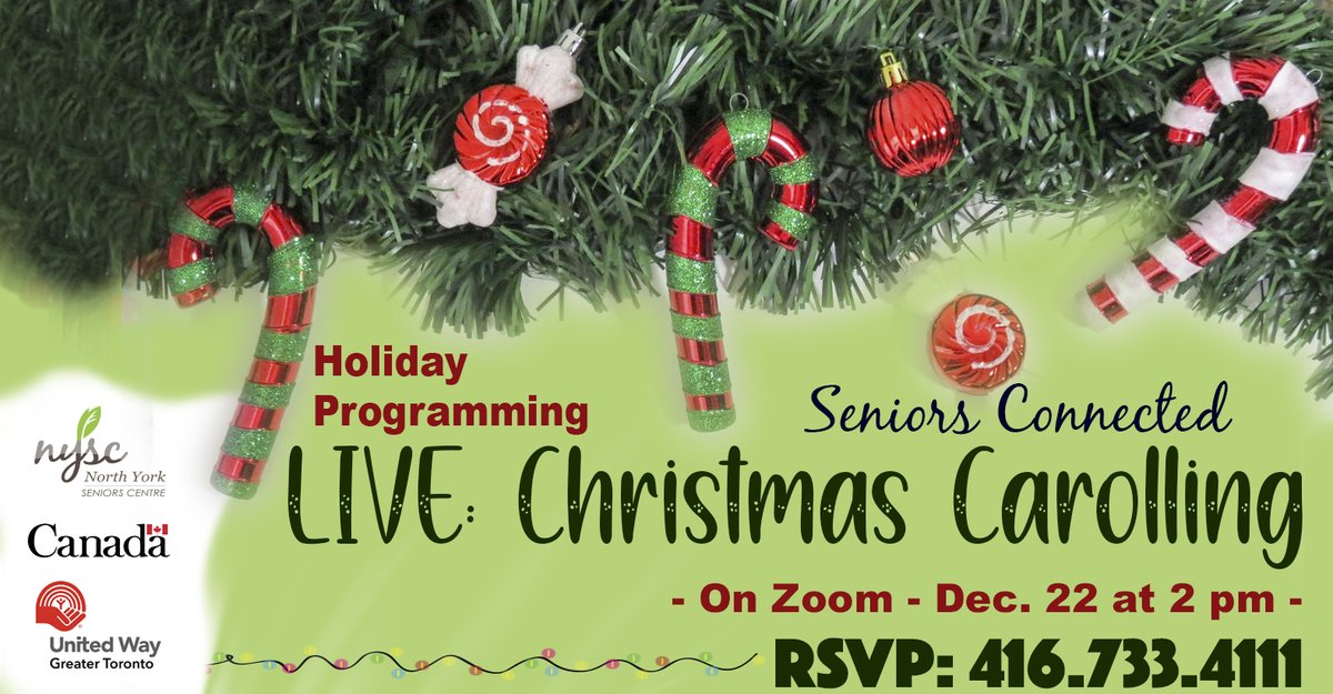 NYSCentre's tweet image. LIVE: CHRISTMAS CAROLLING
Tuesday, Dec 22 at 2 pm
Over Zoom
Sing along with us as we take a walk down memory lane to some Christmas classics! Enjoy a selection of songs that you&apos;re sure to enjoy.
#healthyathome #holidayseason #holidayprograms