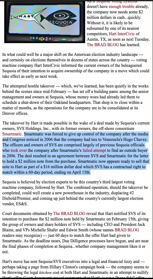 Weird.Food for thought:The buyout transaction was completed under "highly unusual circumstances" which ended up having Smartmatic sell Sequioa rather than face a full investigation by the Treasury Department's Committee on Foreign Investments in the US ("CFIUS").