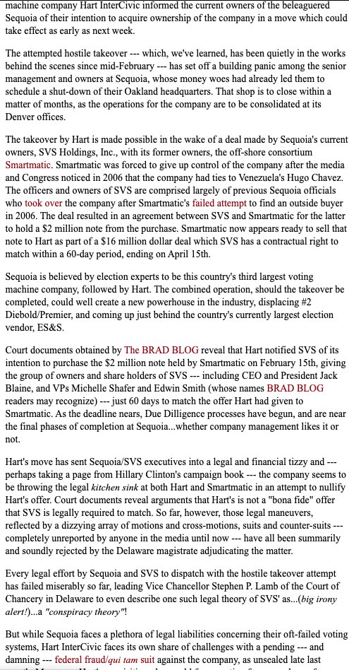 Forget that the CEO of Sequioa had admitted in a public hearing that up to 15 Smartmatic workers had been flown up from Venezuela to "help" with the vote.Always going above and beyond to be "helpful".And a few more Venezuela ties and information.