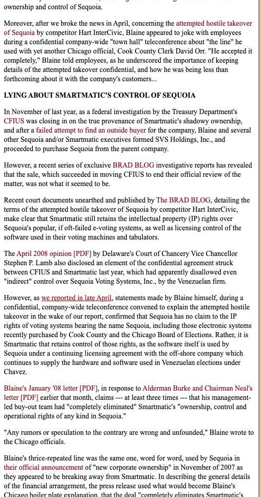 Forget that the CEO of Sequioa had admitted in a public hearing that up to 15 Smartmatic workers had been flown up from Venezuela to "help" with the vote.Always going above and beyond to be "helpful".And a few more Venezuela ties and information.