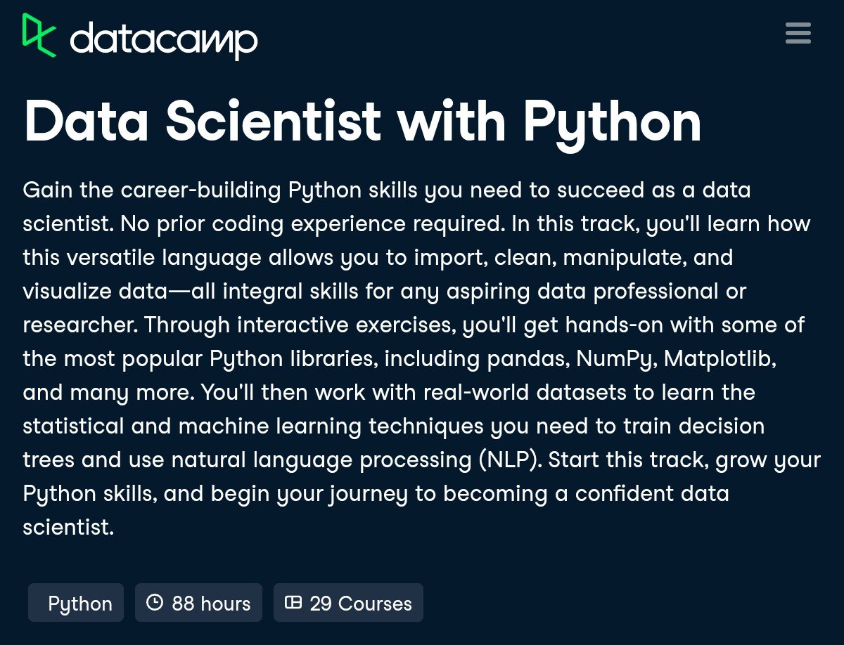 ThejuPaul's tweet image. Steps to master #Python for #DataScience &amp;amp; #MachineLearning 

#BigData #Analytics #IoT #IIoT #DEVCommunity #100DaysOfCode #Programming #Flutter #100DaysOfMLCode #Javascript #WomenWhoCode #RStats #Serverless #CodeNewbie  #DeepLearning #CloudComputing

datacamp.com/tracks/data-sc…