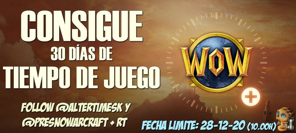 AlterTimeSK's tweet photo. ⌛ ¡Consigue 3⃣0️⃣ DÍAS DE TIEMPO DE JUEGO!  

¡Entra a #Shadowlands y disfruta de todas las novedades de 
@Warcraft_ES con más tiempo de juego!

☑️ Follow @AlterTimeSK 
☑️ Follow @PresnoWarcraft 
☑️ RT al Tweet

🔥 ¡SORTEO PARA TODO EL MUNDO! 🔥 https://t.co/vOWO16lBGz