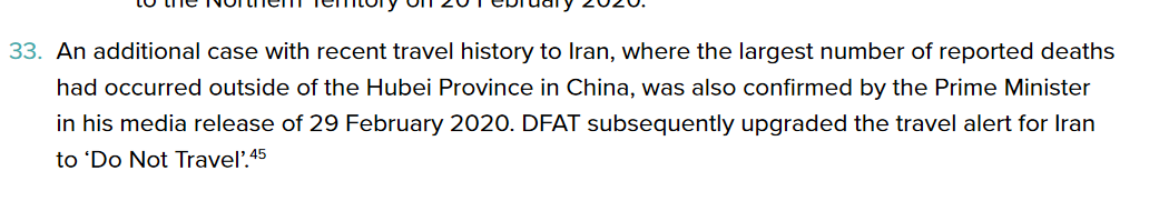 Not only did  @ScottMorrisonMP let in travelers DIRECTLY from Wuhan, he let them in from Iran which had the highest death count at the time. The Federal Government was reactive and delayed in protecting Australians and this report proves it.  #auspol  #springst  #hotelquarantine