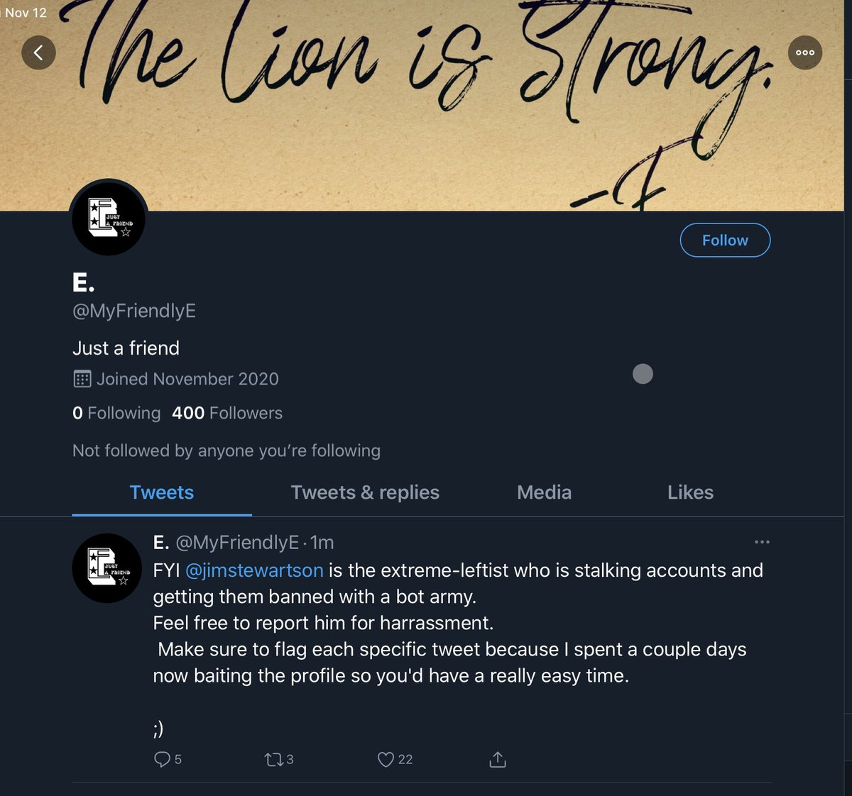 11/12 - E targets me personally.