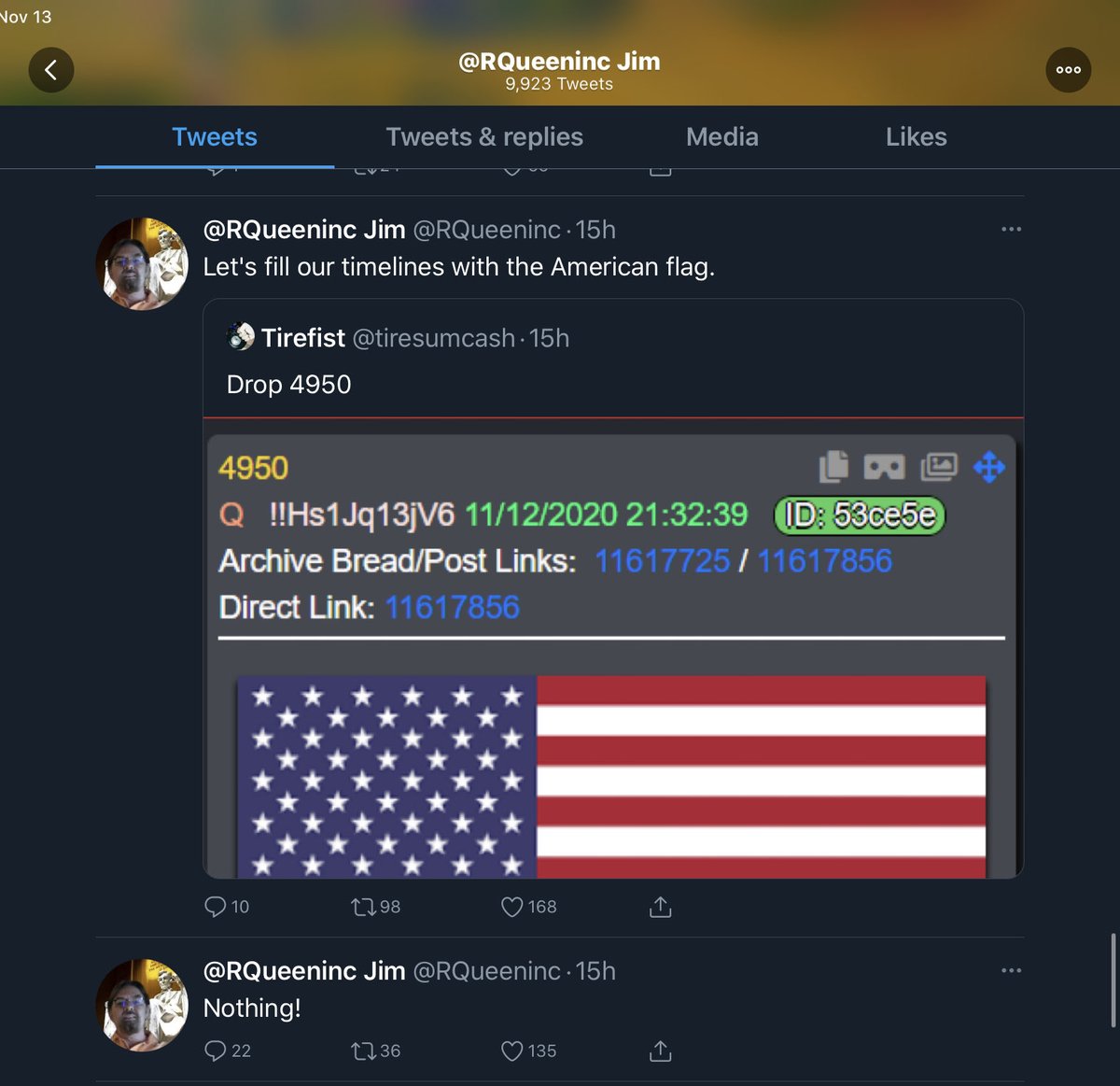 11/12 - E puts out video saying “Nothing Will Stop What Is Coming” on Parler.11/12 - Q puts out two drops saying “Nothing Will Stop What Is Coming.”Jim Watkins simultaneously echoes them.