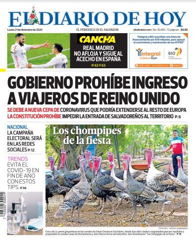 EDHNoticias's tweet photo. Te compartimos la portada de El Diario de Hoy de este lunes 21 de diciembre. https://t.co/VTAs0XySwA