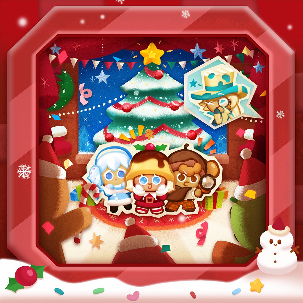 🎉SURPRISE!🎉
괴도맛 쿠키가 몰래 더욱 멋진
크리스마스 파티를 준비한 거였어요!

수수께끼가 풀리자 모든 쿠키들이 등장하여
즐거운 시간을 보냈답니다.🎅

그 동안 숨겨진 #쿠폰코드 의 🧩힌트를 찾으셨나요?
4개의 이미지를 탐정의 눈으로 다시 한번 확인해 보세요!