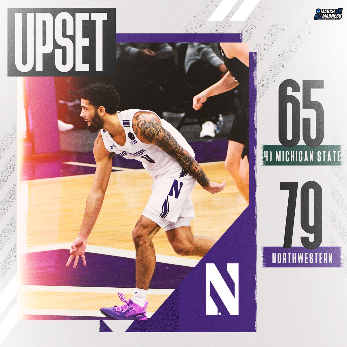 MarchMadnessMBB's tweet photo. THE WILDCATS STUN SPARTY!

Northwestern UPSETS No. 4 Michigan State for its first win against a top-5 opponent since 1979! #PoundTheRock https://t.co/KHef5aP1pZ