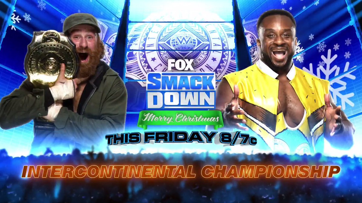 WWE's tweet photo. All @WWEBigE wants to Christmas ... is the Intercontinental Championship!
He gets an opportunity at @SamiZayn's #ICTitle THIS FRIDAY on #SmackDown. https://t.co/uKEaaXDy8m