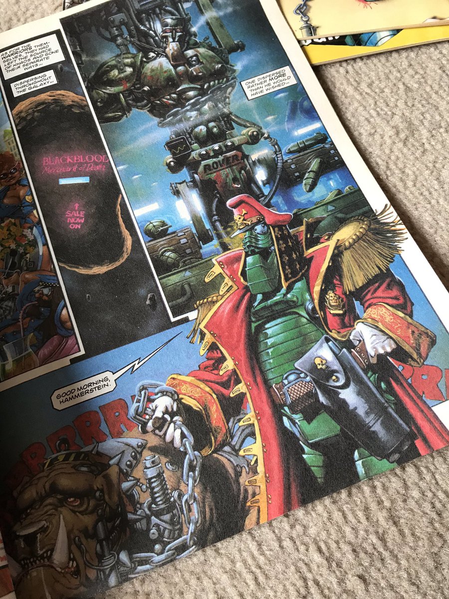simonsherry's tweet photo. Dug up some #thrillpower out of the wardrobe archive for my 12yo to read after he girly stuck into some of my dress and nemesis trades. Reminded how fucking metal Kev Walker’s painted rendition of the ABC Warriors are. https://t.co/G4tPPljSnE