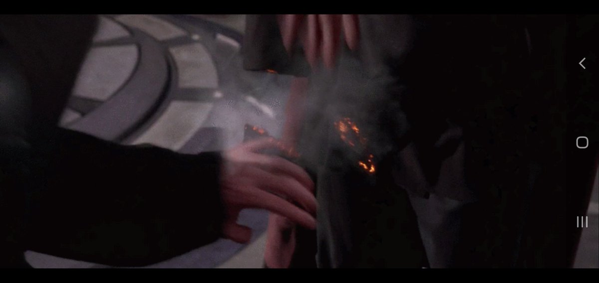 Anakin would use the force to bring the saber to his left hand & block the lightning & start getting closer & closer to the Emperor. Anakin would get close enough to cut off the Emperor's hands Pick him up & throw him down the hole & he explodes.* * *