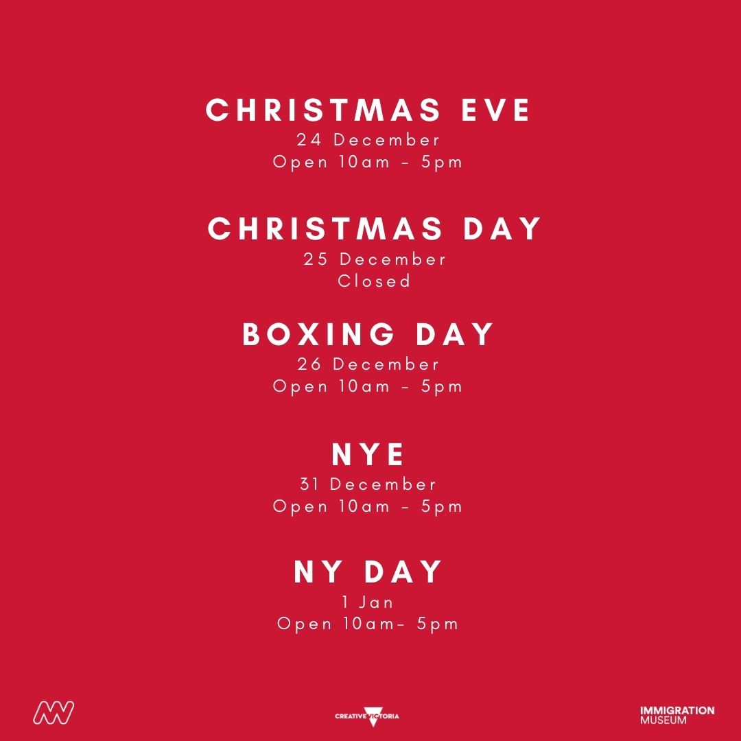 immigration_mv's tweet photo. 🎄 🎁 Season's greetings! We're closed #Christmas Day, but look forward to welcoming you on all other days over the #holiday break.
See the link for more information about our holiday opening hours 🔗https://t.co/I5NmVMmV8K
#ImmigrationMuseum #HolidaysSeason #OpenForEveryone https://t.co/KJjRVy0rL6