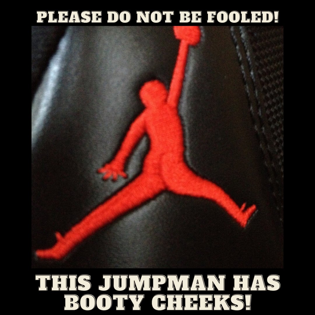 PlzWatchMyKickz's tweet photo. Please do not be fooled! These Bred 11’s are fake! The jump man has BOOTY CHEEKS! 😂🤢🤦🏽♂️
•
•
•
#PlzWatchMyKikz #PlzDontBeFooled #FakeJs https://t.co/RB6bymMpk7