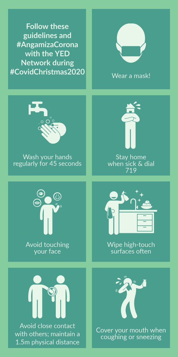 GreenArmyKenya's tweet photo. Follow these guidelines to #FlattenTheCurve &amp; #AngamizaCorona with the .@YEDNetworkKe during #COVIDSecondWave &amp; #CovidChristmas 

Remember, individual responsibility starts with you 👊🏾👊🏾

.@StateHouseKenya .@NationalERKe .@MOH_Kenya .@WHO .@UnKenya .@Amref_Kenya .@EUinKenya https://t.co/V69sXFsxO2