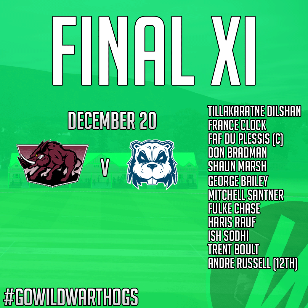 WildWarthogs's tweet photo. Our final XI for Round 6 against the Rabid Rabbits!

We welcome one debutant into the setup as Warthog #20 Haris Rauf joins the lineup for the first time!!

We are bowling first after losing the toss! Let's go and restrict the Rabbits!!

#GoWildWarthogs https://t.co/YKCClP7RxL