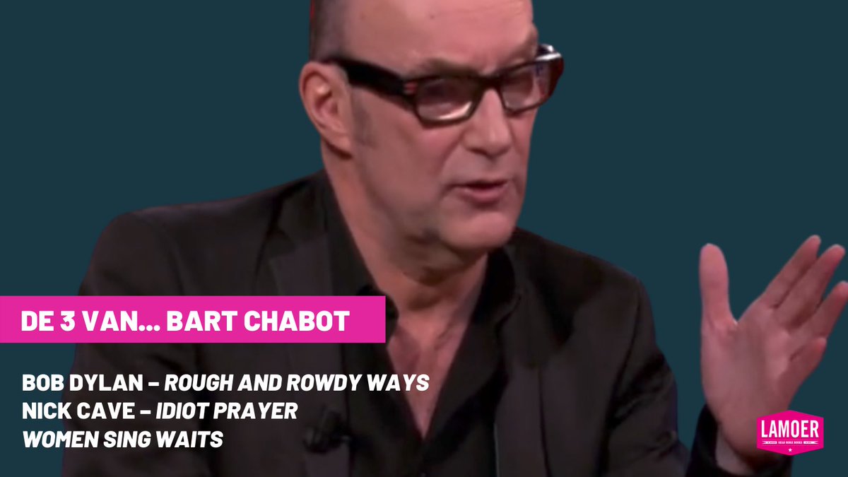 De 3 van 2020 van… BART CHABOT
 
Romancier, dichter, rock-’n-roll-podiumdier en biograaf BART CHABOT (‘Mijn vaders hand’) was te gast in LAMOER #9 in september en vertelde over zijn muzikale inspiratiebronnen.
 
Zijn 3 van 2020 is dan ook een muzikale top 3 👇🏻