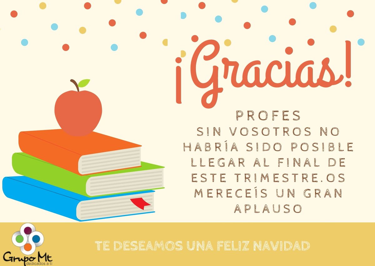 Desde <a href="/mteducacion/">mt grupo</a> , <a href="/fundacionbias/">Fundación Bias</a> y <a href="/compe_digital/">Escuela de Competencia Digital</a> . Queremos daros las GRACIAS, a todos los docentes que habéis hecho posible llegar al final de este trimestre.
<a href="/GonzaloETC/">Gonzalo Romero</a> <a href="/dchicapardo/">Domingo Chica Pardo</a> <a href="/Borjag18/">Borja González R.</a>