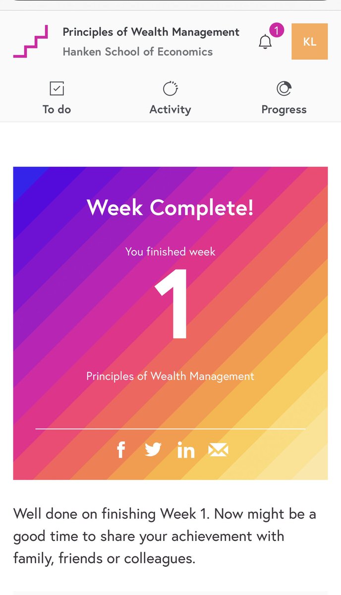 kilaakso's tweet photo. Oppia ikä kaikki....oltuani nyt melko kauan ”Head of Wealth Management” päätin aloittaa alan opiskelun...
#hanken 
#principlesofwealthmanagement
#FutureLearn https://t.co/kHO0y7CTgW
