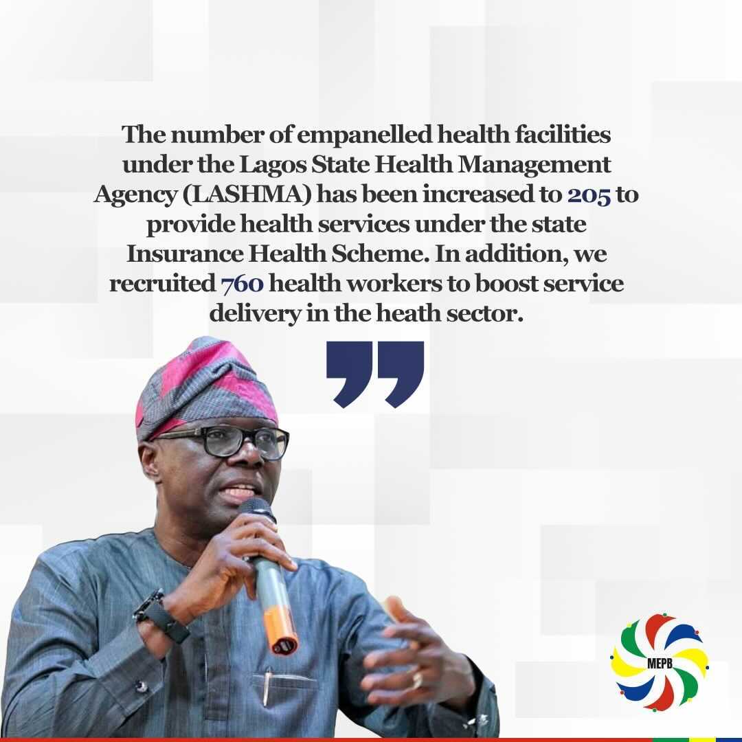 LagosMepb's tweet image. The listed health facilities under the Lagos State Health Management Agency (LASHMA) has been increased to 205 towards providing  more health services under the State’s health insurance scheme and over 760 health workers have been recruited to boost service delivery. #LagosMepb