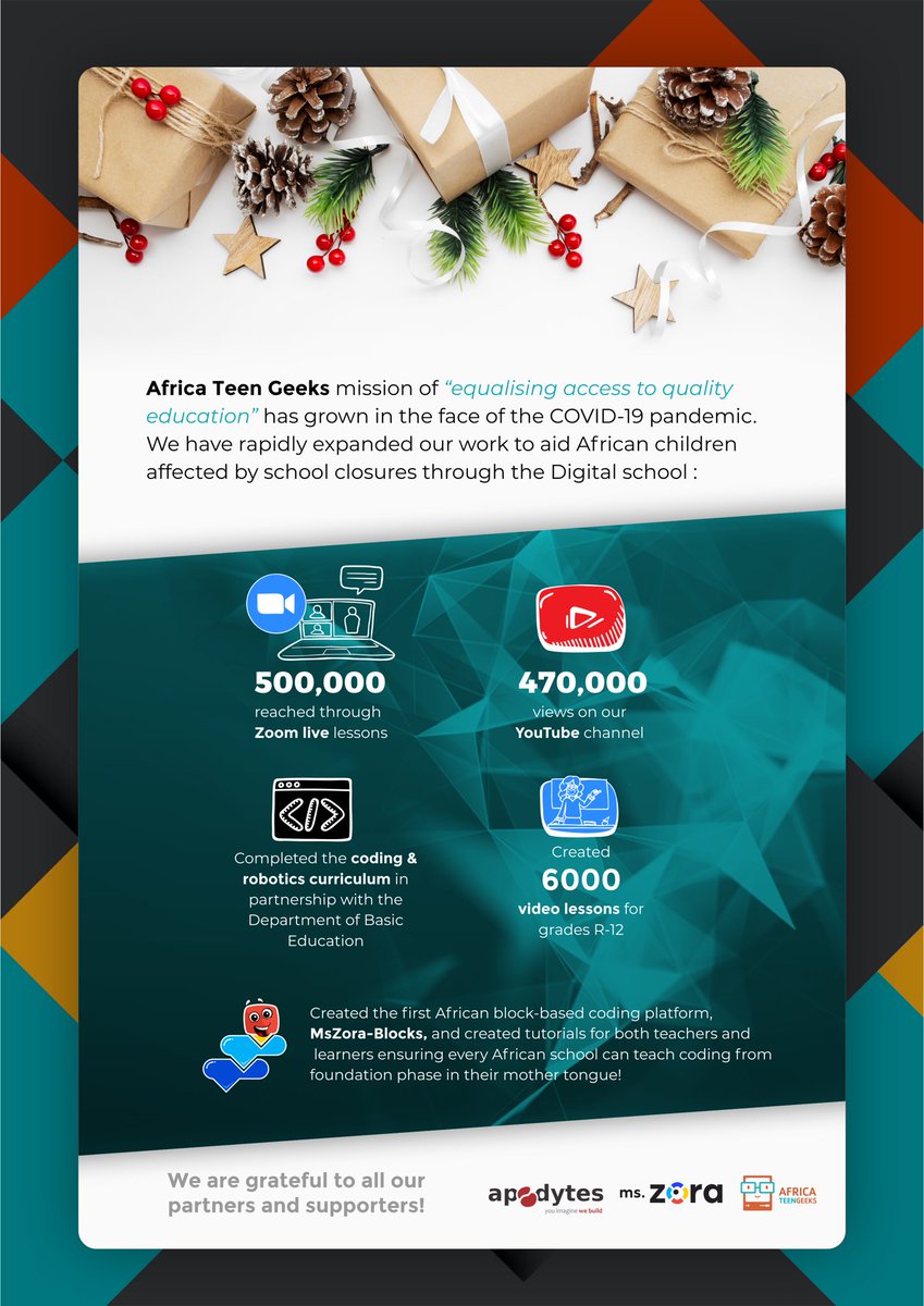 africateengeeks's tweet photo. Due to COVID we couldn’t run our coding classes at #UNISA this year; we worked with DBE to complete the #coding & #robotics curriculum to be taught as a compulsory subject from Grade R-9. 12 million children & 72 000 teachers will be impacted! #Africateengeeks #stemdigitalschool https://t.co/bOoH26fhVe