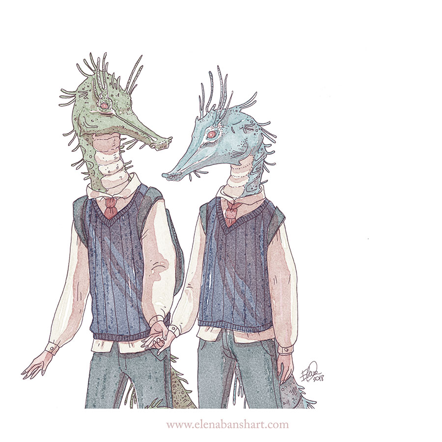 タツノオトシゴの友情 
INSTAGRAM💜👉instagram.com/p/ByA-4uUikIf/

#タツノオトシゴ #アート　#アーティスト  #イラスト　#イラストレーター　#絵　#漫画　#マンガ　#キャラクター　#キャラデザ #海の生き物　#illustration #art #characterdesign #drawing #illustrator #seacreature