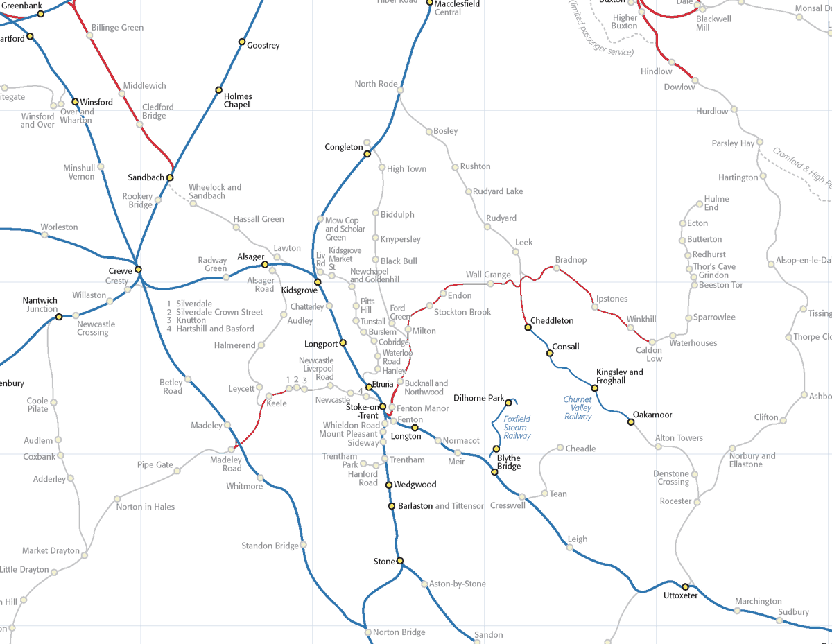 The New Adlestrop map of extant and former railways – part of whose charm is that it's been in development for about 20 years – so far covers all of Wales and England up as far as Lancaster and York. Gaze in wonder at what was and might have been: https://www.systemed.net/atlas/ 