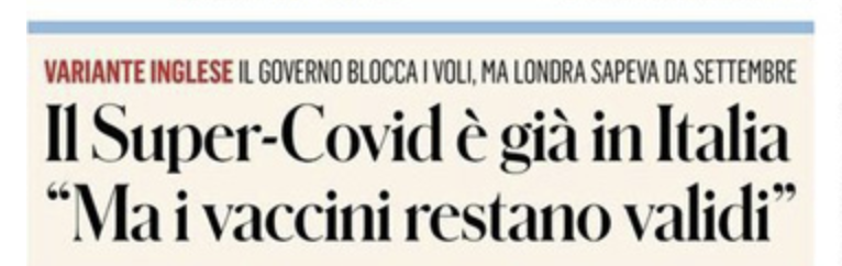 fabiochiusi's tweet photo. "L'incubo è già qui", "il virus più cattivo", il "super-virus", "è allarme". 

Svariate prime pagine in edicola trattano la variante inglese del COVID-19 con il consueto equilibrio. https://t.co/q7gdyCGdfk