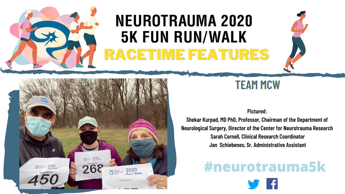 Neurotrauma's tweet image. #neurotrauma5k Race time features: Team MCW @MCWNeurosurgery ! Pictured: Dr. Shekar Kurpad, Sarah Cornell, Jan Schiebenes. Send your photos and times and register for the Neurotrauma Fun Run walk! #3moredays