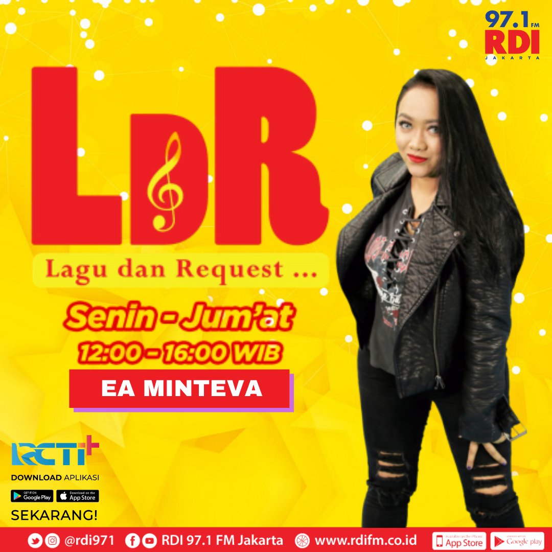rdi971's tweet image. Hai Sobat RDI, semangat di hari senin nih gimana kalo sambil request lagu2 favorit kalian sambil kirim2 salam.. yuk ah merapat

di #LDR jam 12 siang hari ini bareng @ea_minteva cuuuus!!