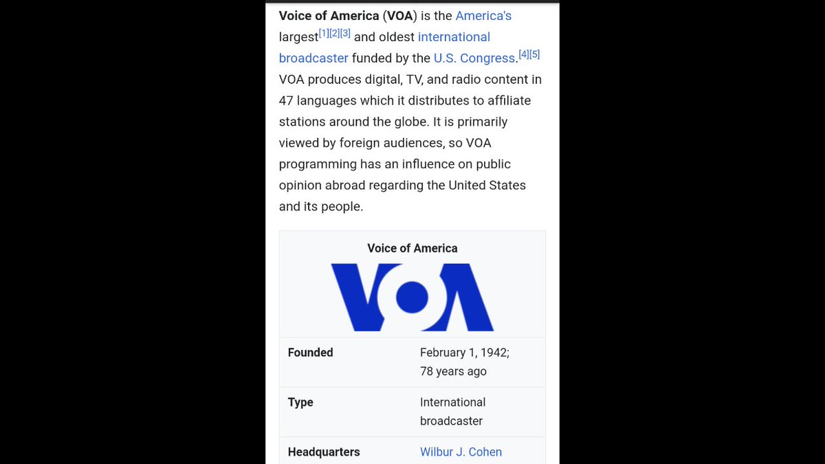 Voice of America (VOA) is the America's largest and oldest international broadcaster funded by the U.S. Congress.Some commentators consider Voice of America to be a form of propaganda... https://www.voanews.com/ 