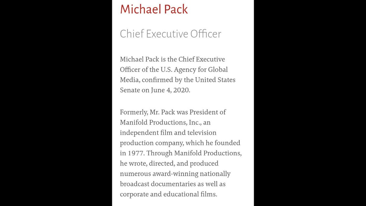 VOA is headquartered in Washington, D.C., and overseen by the U.S. Agency for Global Media, an independent agency of the U.S. government. CEO Michael Pack https://www.usagm.gov/who-we-are/management-team-3/