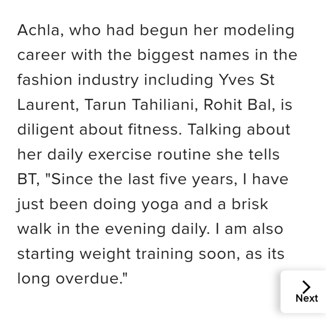 AchlaSachdev's tweet image. Thank u @BombayTimes  for sharing what I believe so strongly about... #bodypositivity 
We must do our best to be fit at all ages despite the challenges .
Thank u @VidyutJammwal  for your constant motivation and guidance 
#befit
#formermodel 
@timesofindia