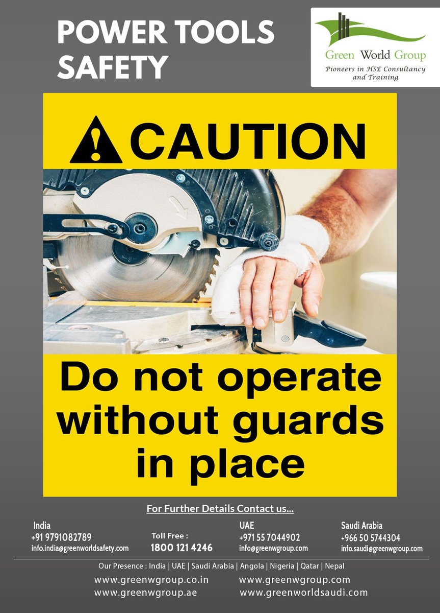 greenwgroup's tweet photo. Placing the wall sign on or around the operating area of the machine is often enough to ensure employees don’t attempt to use the machine without the guards in place.
For more details, visit: https://t.co/YFgjC6k1PD
#GreenWorldGroup #powertools #powertoolssafety #safetyfirst https://t.co/154ExoCD84
