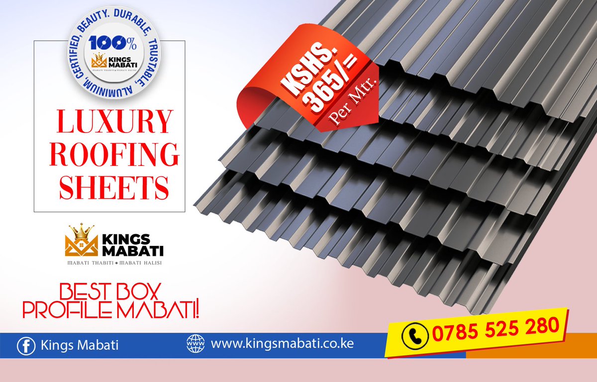 KingsMabati's tweet photo. Box Profile Mabati iko kwa wingi na kwa bei nafuu. Shika bati lako sikukuu hii. Mabati ya Kisasa!#kingsmabati #gauge30 #christmasbonanza #roofing #construction #realestate #Miguna #kiambu #nairobi https://t.co/qJRYqRPAR6